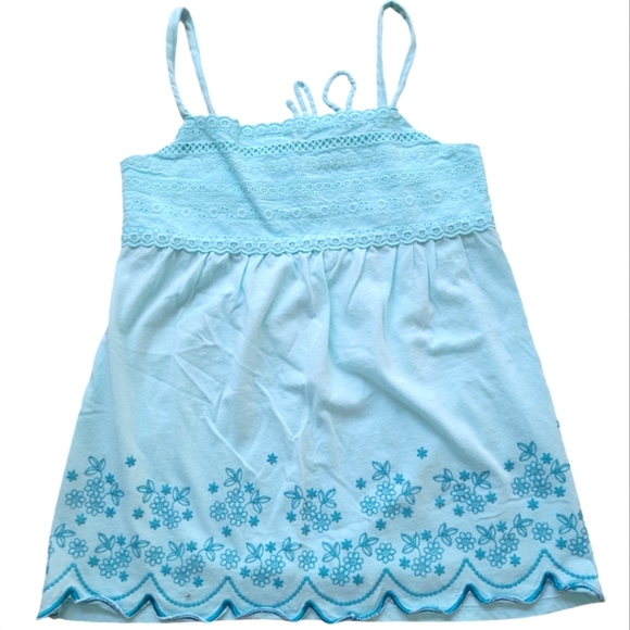 Justice Blue Silver Embroidered Eyelet Camisole Size 10 Girls - Picture 1 of 9